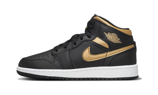 Air J0RD@N -  1 Mid Black Metallic Gold Swoosh