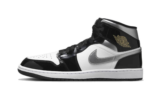 Air J0RD@N -  1 Mid SE Patent Black White Metallic SiL**Ver Metallic Gold